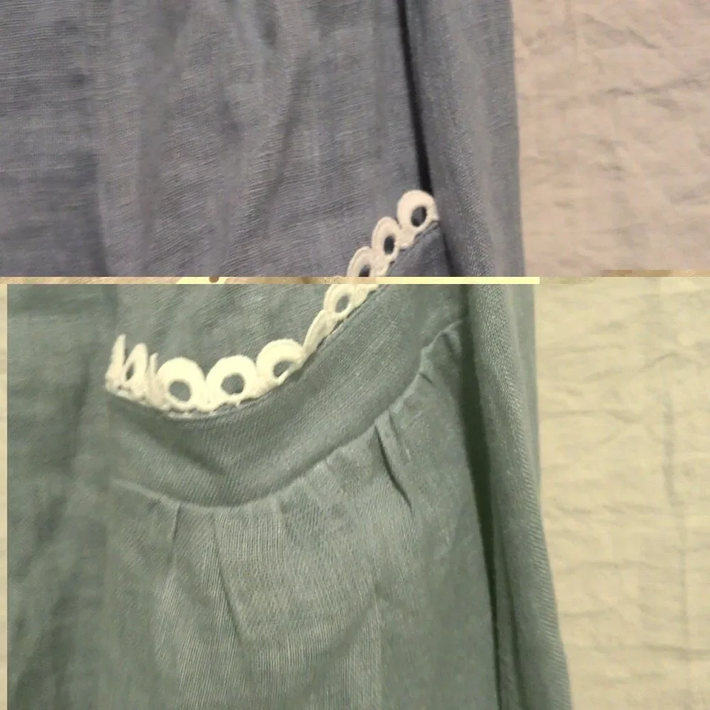 Lintico Fenla Linen Skirt Small Womens Haze Blue Lace Trim Pocket Cottagecore